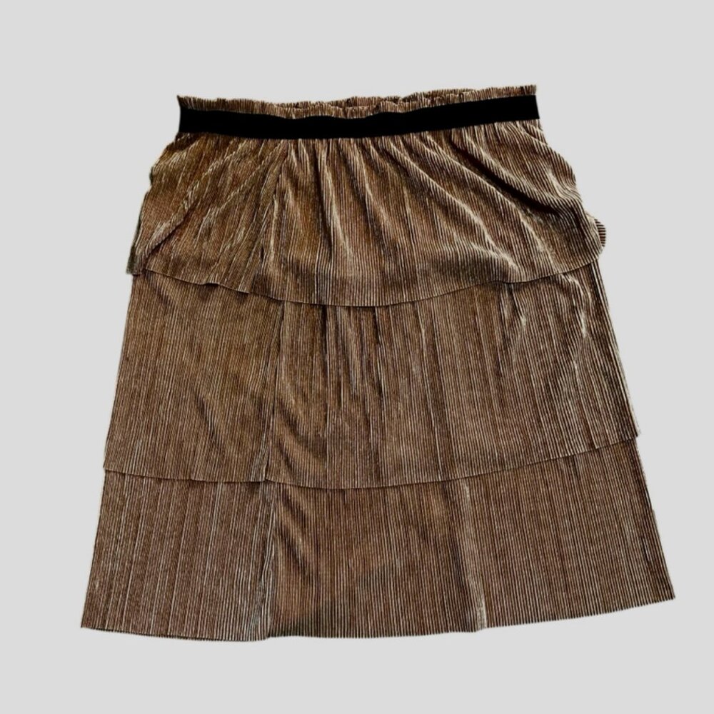 Bobeau Skirt Women Large Rose Gold Tiered Pleated Metallic Midi Party Skirt - Picture 6 of 6
